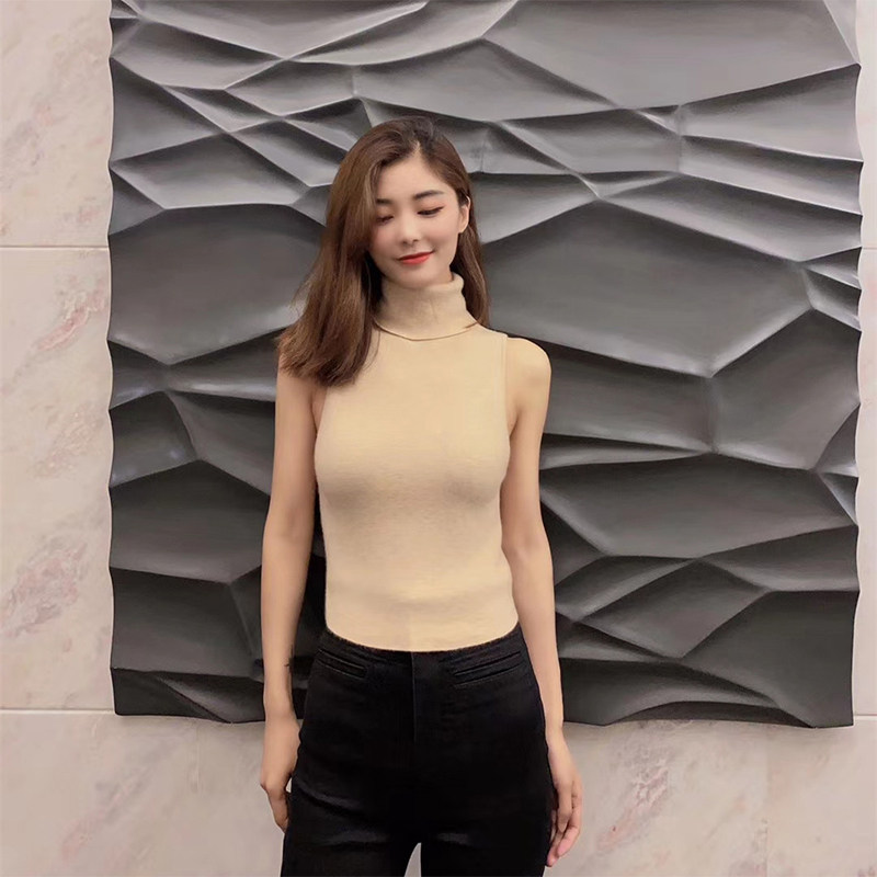 欧阿玛施旗舰店官网2020秋季新款修身显瘦高领羊绒无袖针织背心女