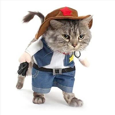 Pet Dog Cat Costume Cowboy Jeans Hoodie Shirts Halloween Cos