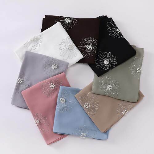 Chiffon long scarf head flower hot diamond studded scarf围巾
