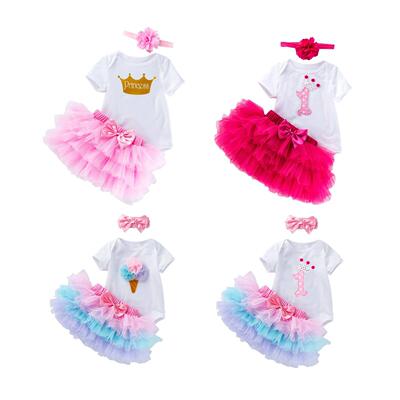 Tutu Baby Birthday Set Short Sleeve Romper Pettiskirt Girls