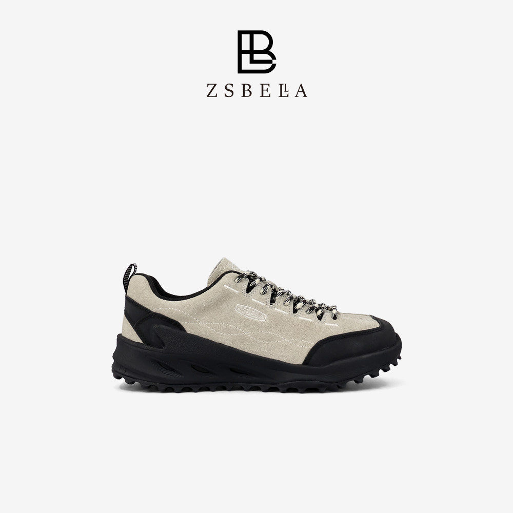 ZSBELLA绒皮户外登山鞋女3.5cm厚底徒步鞋网布透气防滑锯齿底增高