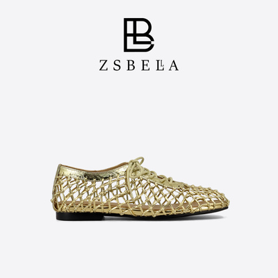 ZSBELLA【镂空鞋】纯手工编织老钱风网鞋跟高2.5cm