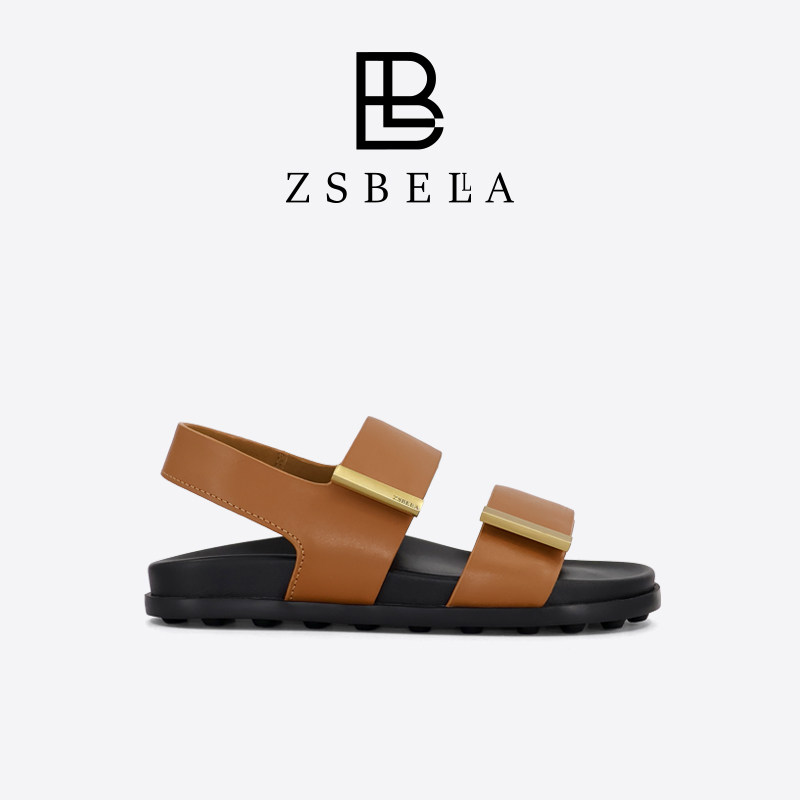 ZSBELLA小牛皮2.5cm低跟一脚蹬休闲凉鞋 女款橡胶发泡软底凉拖