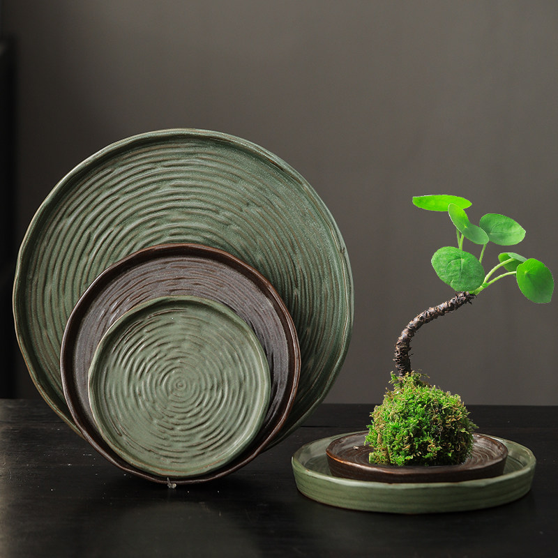 陶瓷花盆托盘大号小号圆形加厚垫底盘座带托特色创意接水盘摆件