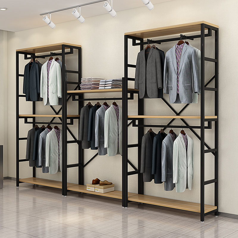服装店展示架双层落地式组合挂衣架子挂衣杆男女装店铺货架展示架
