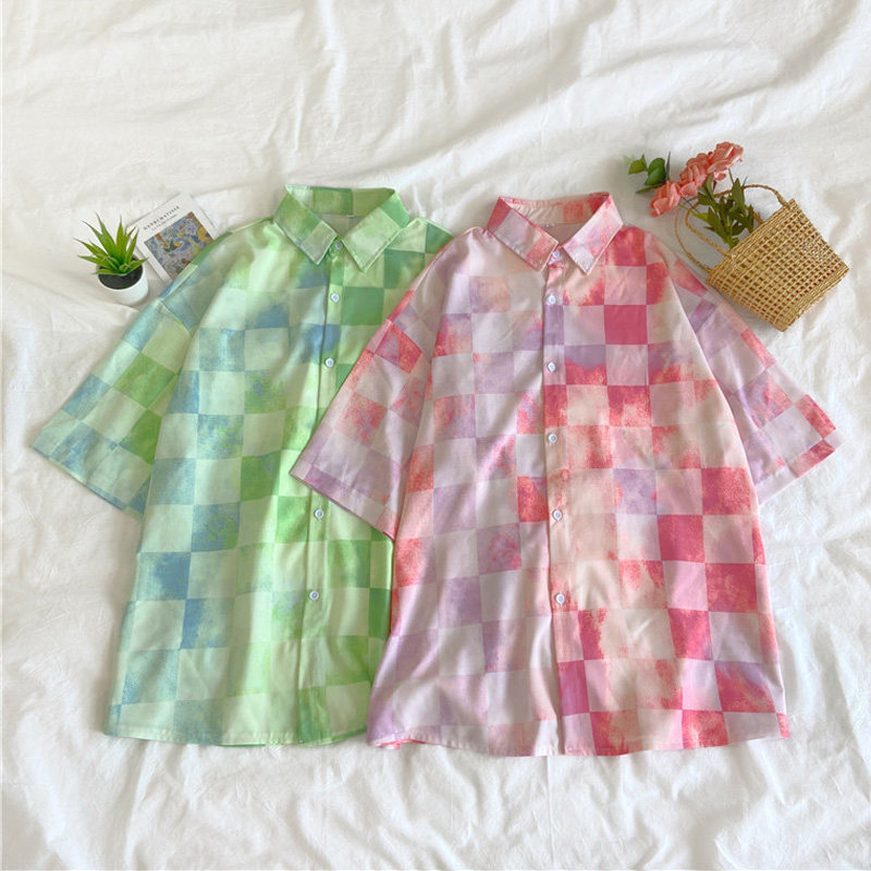 衬衫女新款2020年格子印花POLO领短袖宽松慵懒风百搭直筒POLO衫在类目 女装/女士精品, 衬衫中 - 来自Buy2taobao.com提供专业的淘宝代购服务