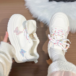 回力原创蝴蝶加绒小白鞋女2025冬季新款厚底二棉鞋初中生保暖板鞋