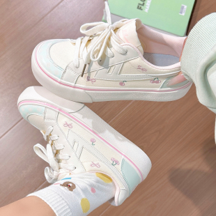 休闲帆布鞋 高颜值潮流轻便百搭刺绣板鞋 女2026新款 回力樱桃小白鞋