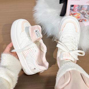 回力冬季加绒小白鞋女2025新款厚度运动休闲鞋高级感厚底保暖板鞋