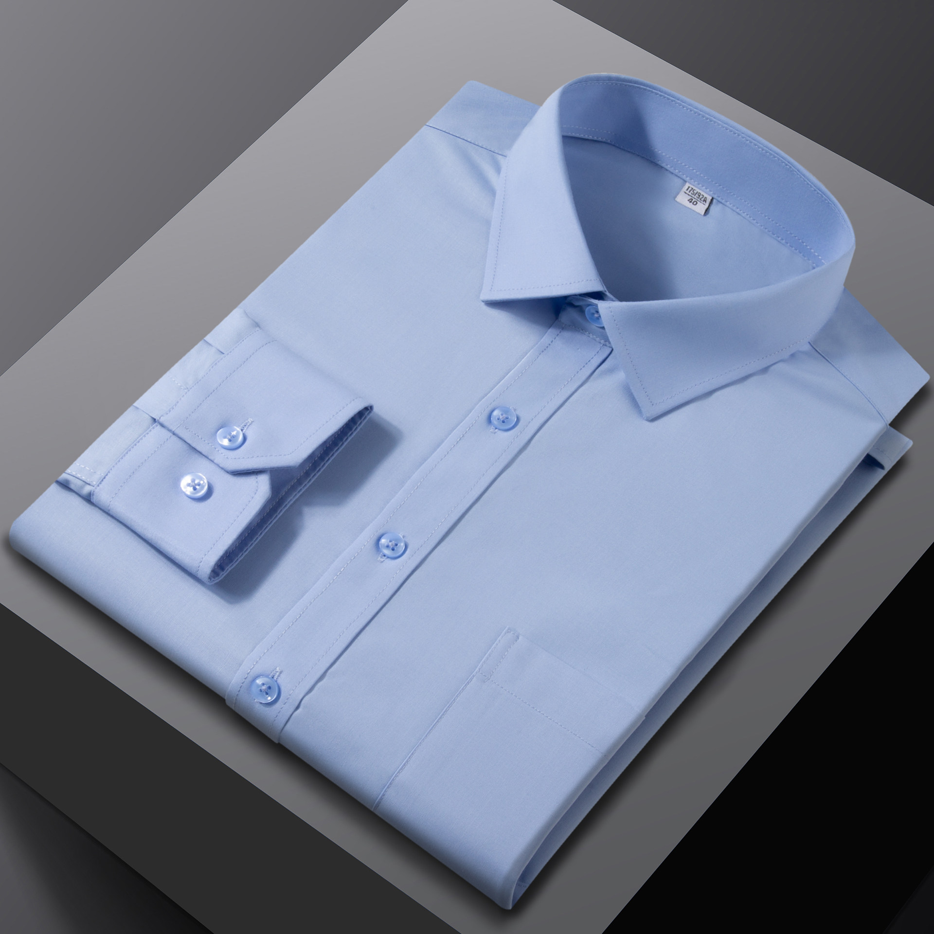 男装棉质透气免烫商务纯蓝色衬衣