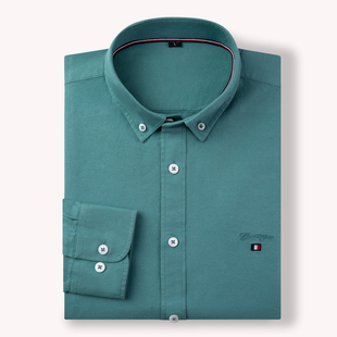 男士纯棉绿色全棉正装长袖工作衬衫 男款工装商务休闲绿青色衬衣