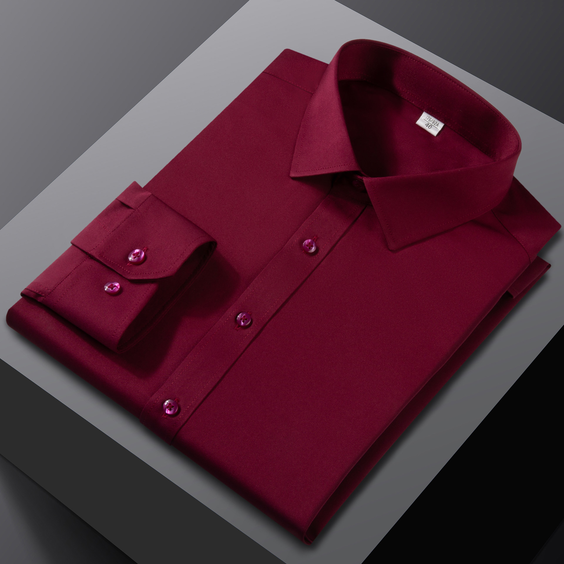 男士弹力免烫酒红色修身工作衬衫