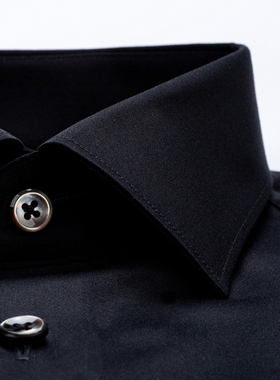 男士全棉200支4股DP免烫纯棉衬衣 男装公考主持面试长袖黑色衬衫