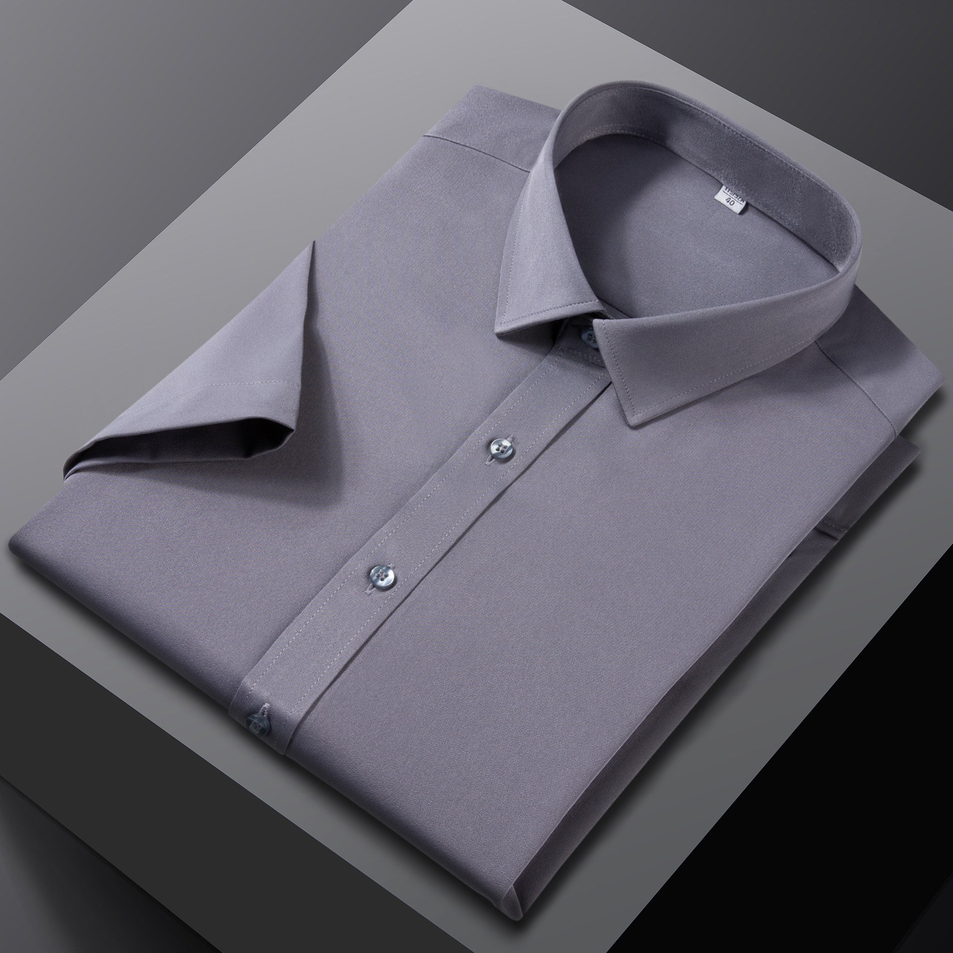 男士弹力免烫灰色工作服短袖衬衫