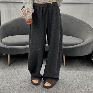 加绒加厚亮片毛呢裤子阔腿裤女秋冬2025新巨好看亮闪闪休闲拖地裤
