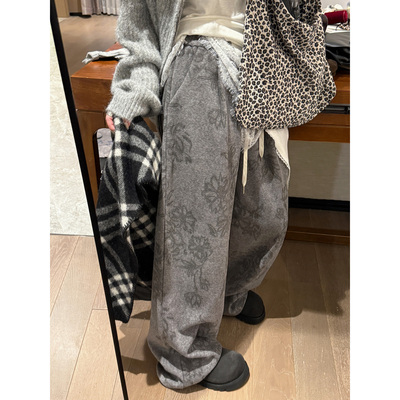 灰色做旧印花卫裤女2025