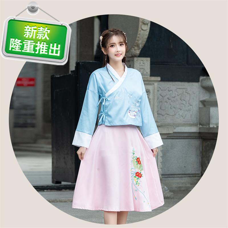 2019春季国民风学生女装汉服女中式文艺改n良上儒半裙两件套演出|msdalam kategori Butik wanita / wanita, pakaian/pakaian kebangsaan/peringkat pakaian, pakaian kebangsaan/pakaian - dari Buy2taobao.com untuk memberikan perkhidmatan ejen Taobao profesional membeli