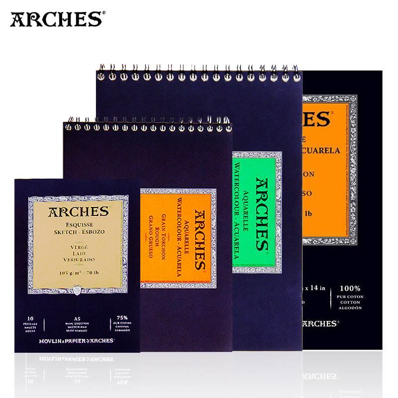 法国ARCHES阿诗水彩本A5单面封胶铁线圈300g中粗粗纹12页全棉纸