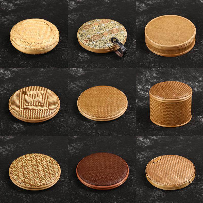 覆古圆形竹编普洱茶盒手工收藏收纳茶饼包装茶叶盒可携式小号大号