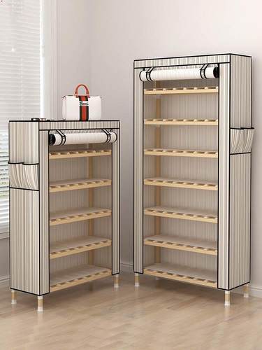 布艺进门鞋架子家用防尘可封闭布鞋柜家用带拉链加厚室内好看多层
