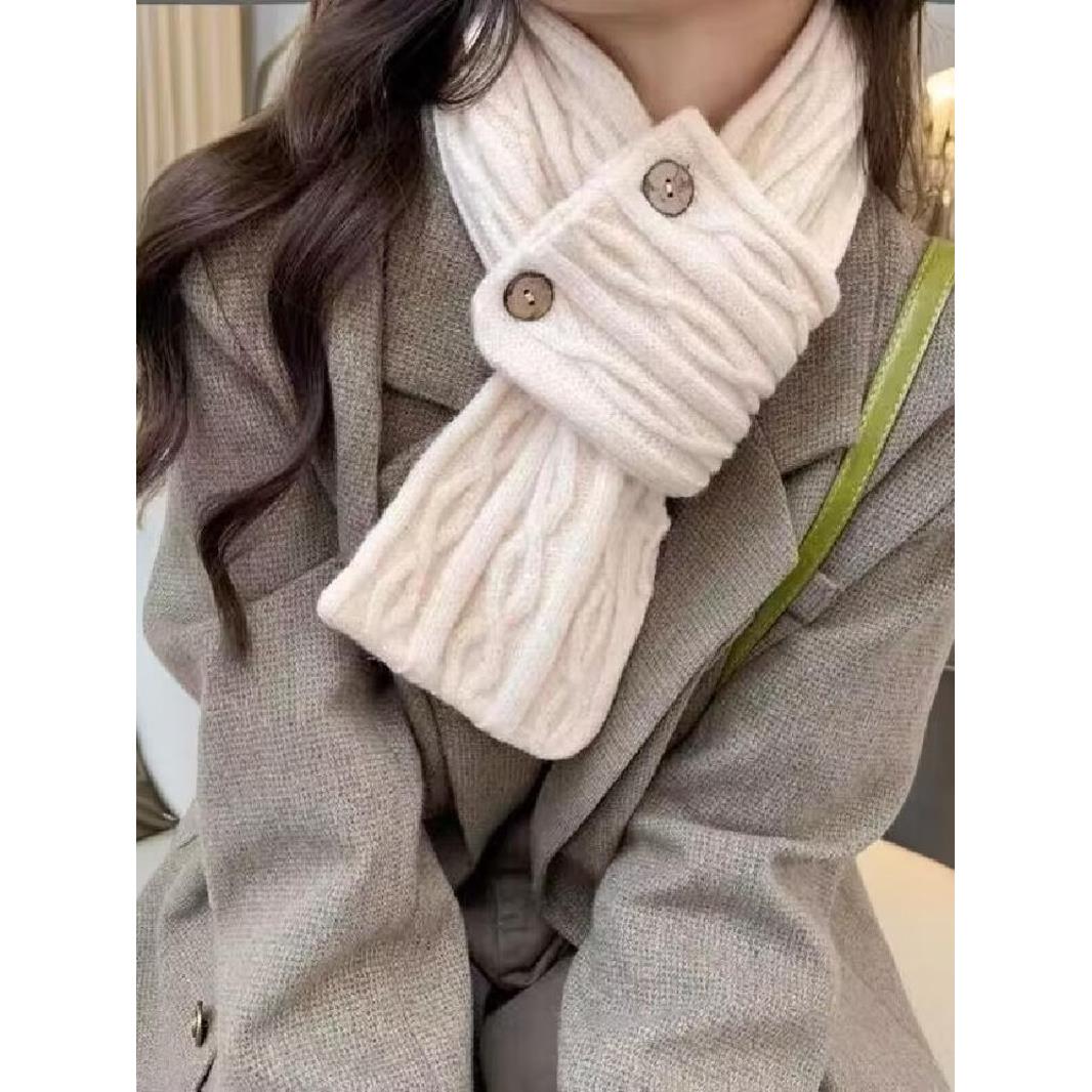 冬季女性围巾可爱学生针织羊毛保暖小围巾韩式交叉短秋冬骑行防寒