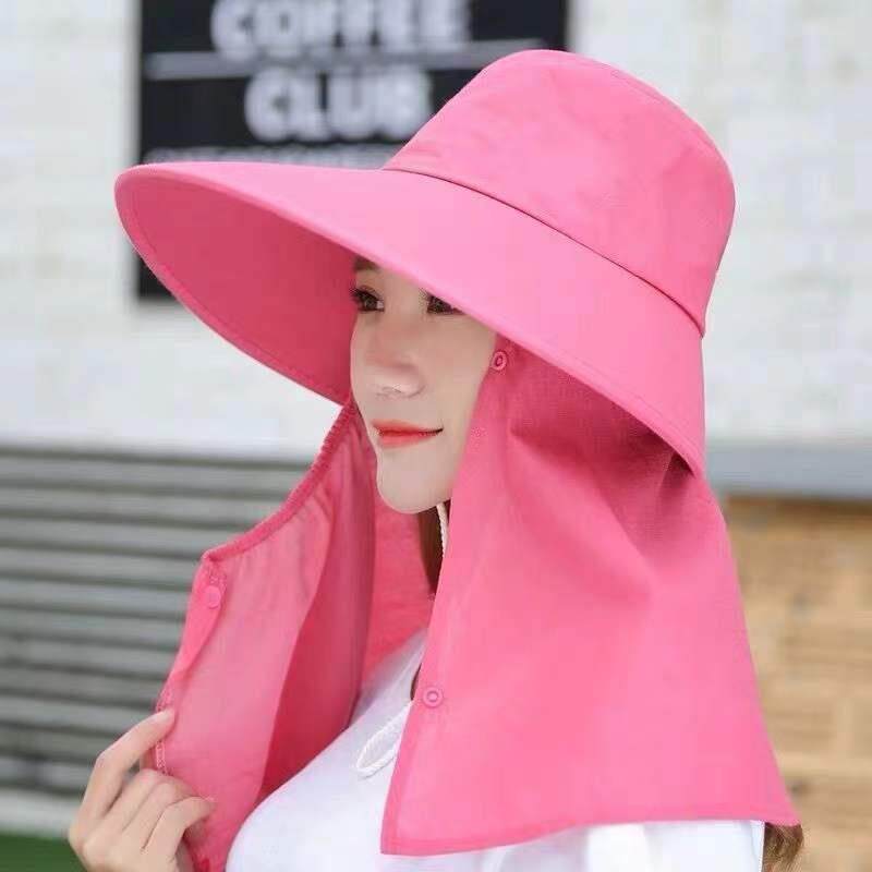 春夏季太阳帽遮脸可拆卸防护披肩帽女防晒遮阳户外防紫外采茶帽子