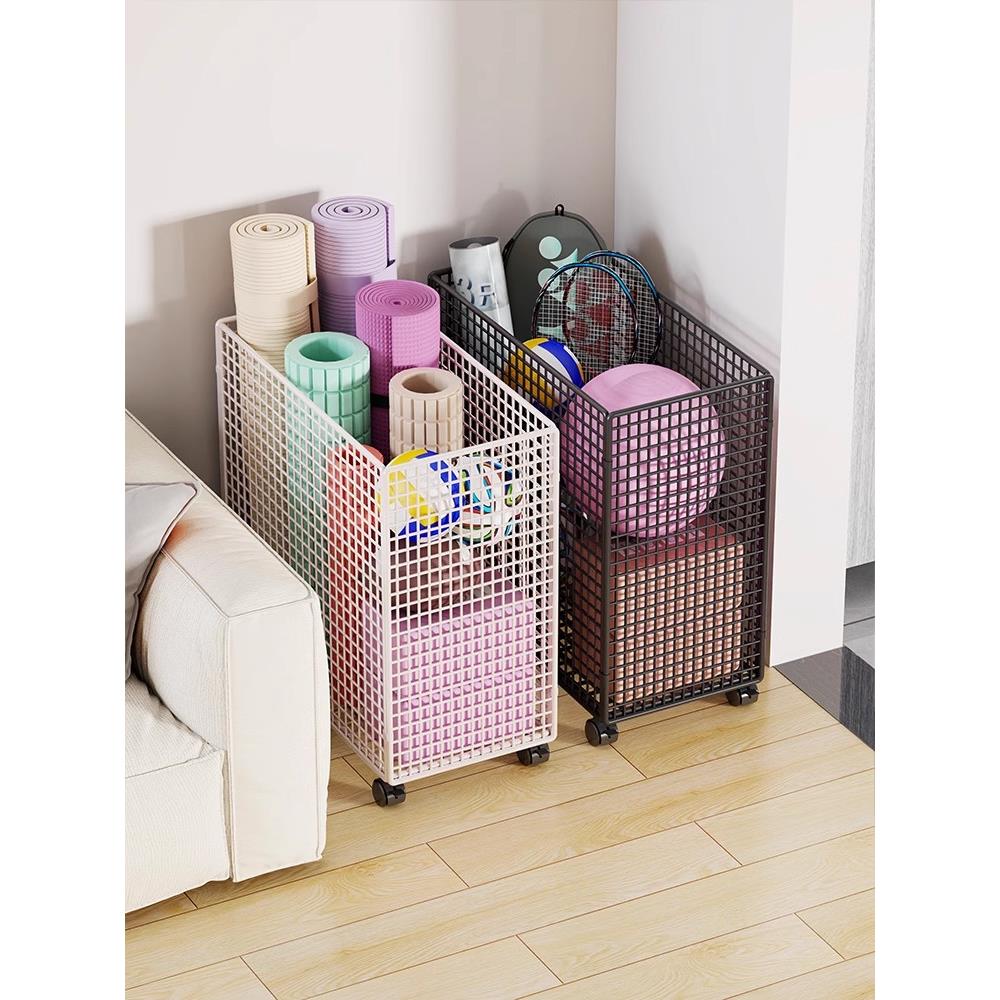 瑜伽垫收纳筐带轮家用运动工具整理神器羽毛球收纳健身器材置物架