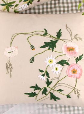 抱枕diy手工刺绣材料包 灰色麻料 布面有轮廓图