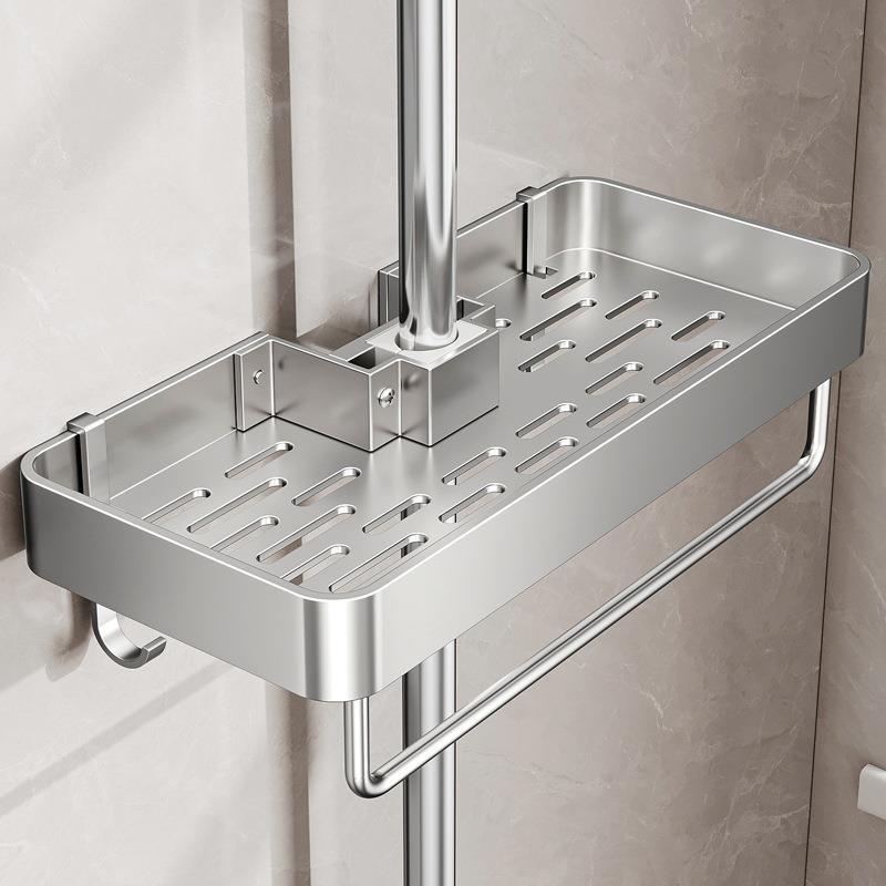 花洒置物架免打孔卫生间淋浴架子升降杆支架浴室花洒杆沐浴露托盘
