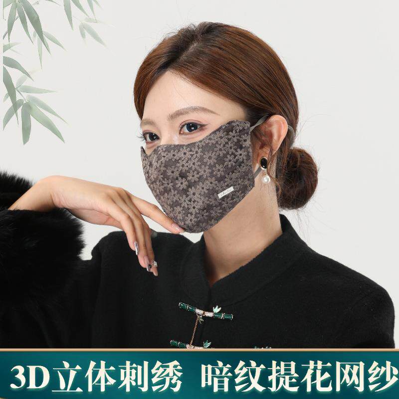 2026新品精致仙美绣花个性口罩防尘网纱百搭镶砖装饰时尚透气口罩