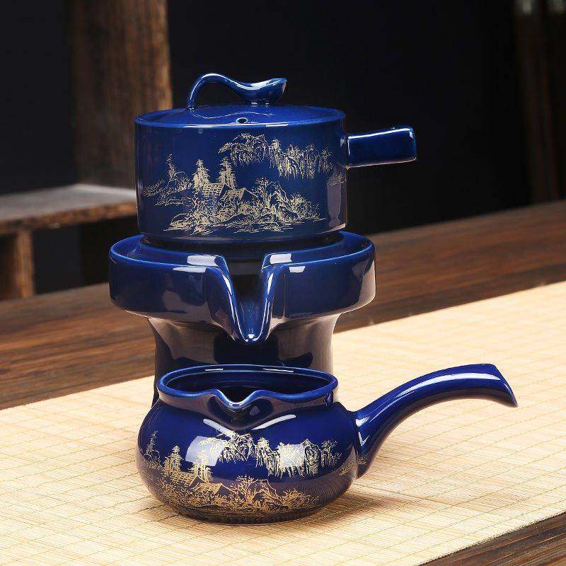 窑变懒人石磨茶具单个旋转出水功夫茶壶复古时来运转自动冲泡茶器