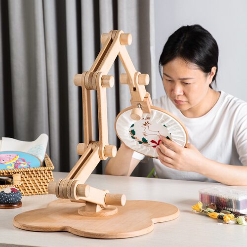 落地绣架高度角度可调节叠旋伸缩欧式十字绣手工自绣绣绷榉木架子