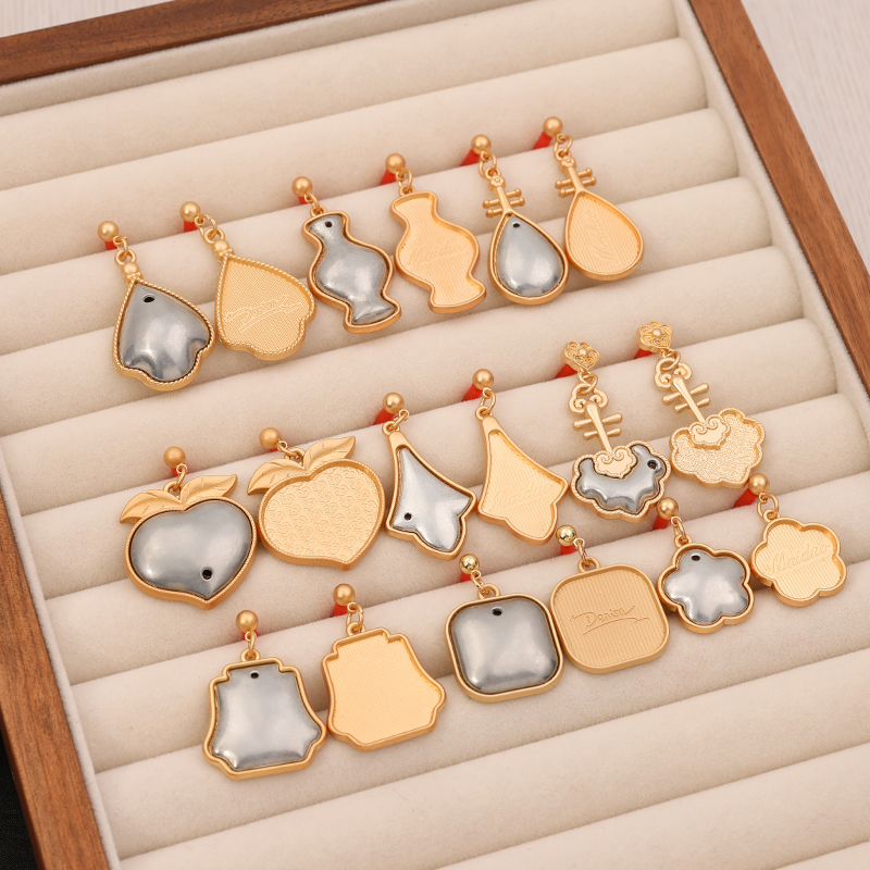 宋锦琵琶葫芦耳环钉diy材料包新中式国风耳饰配件创意礼品送闺蜜