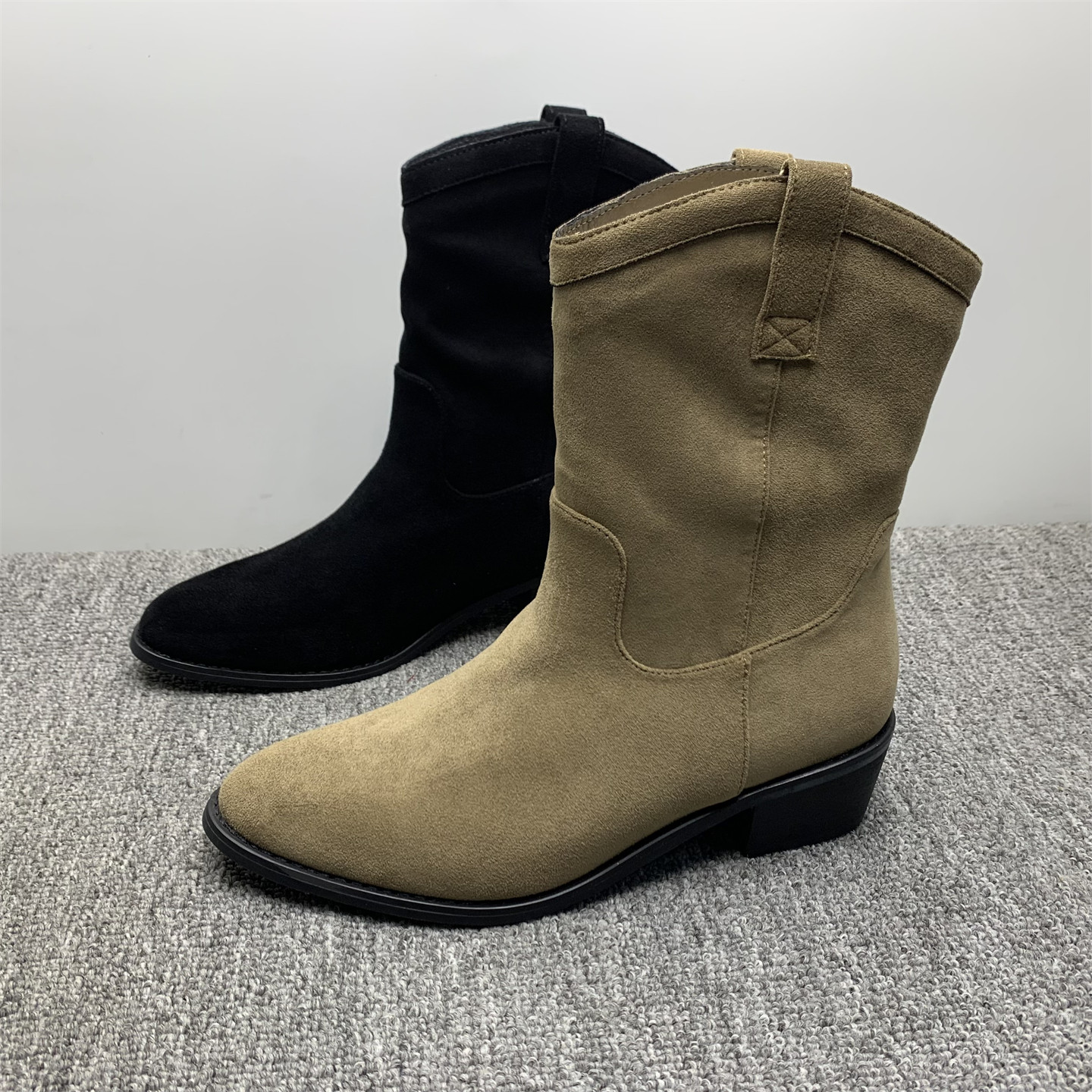 撤柜处理尖头复古西部牛仔靴女2025秋冬款绒面复古英伦风显瘦短靴,女鞋,马丁靴,淘宝优惠券,粉丝福利购,淘宝优惠卷