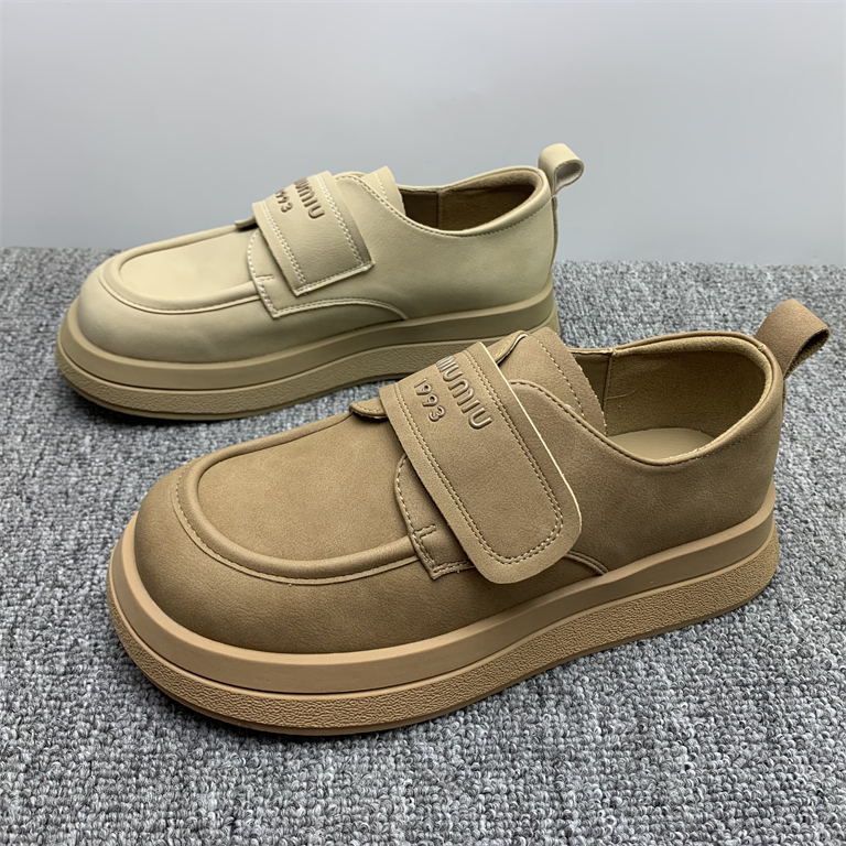 撤柜断码魔术贴小皮鞋女2025秋季新款厚底懒人复古舒适英伦风单鞋