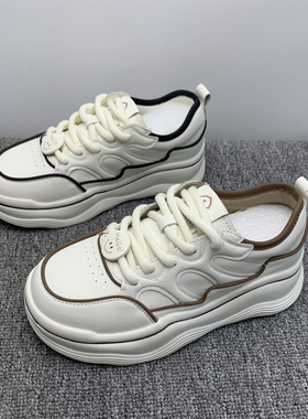 品牌撤柜处理真皮厚底小白鞋女2025秋季新款超轻厚底休闲运动鞋潮
