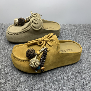 半托 真皮一脚博肯包头女鞋 撤柜处理厚底4cm内增高鞋 女2026春新款