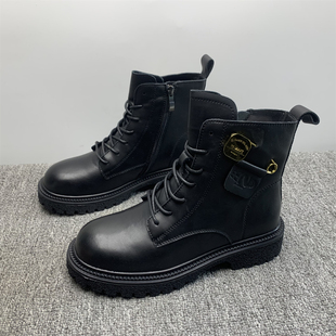 撤柜处理3738码加绒头层牛皮马丁靴女2025冬季新款厚底英伦风短靴