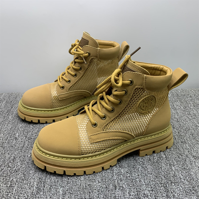 撤柜断码处理夏季网面透气马丁靴女2025新款真皮薄款中筒大黄靴子