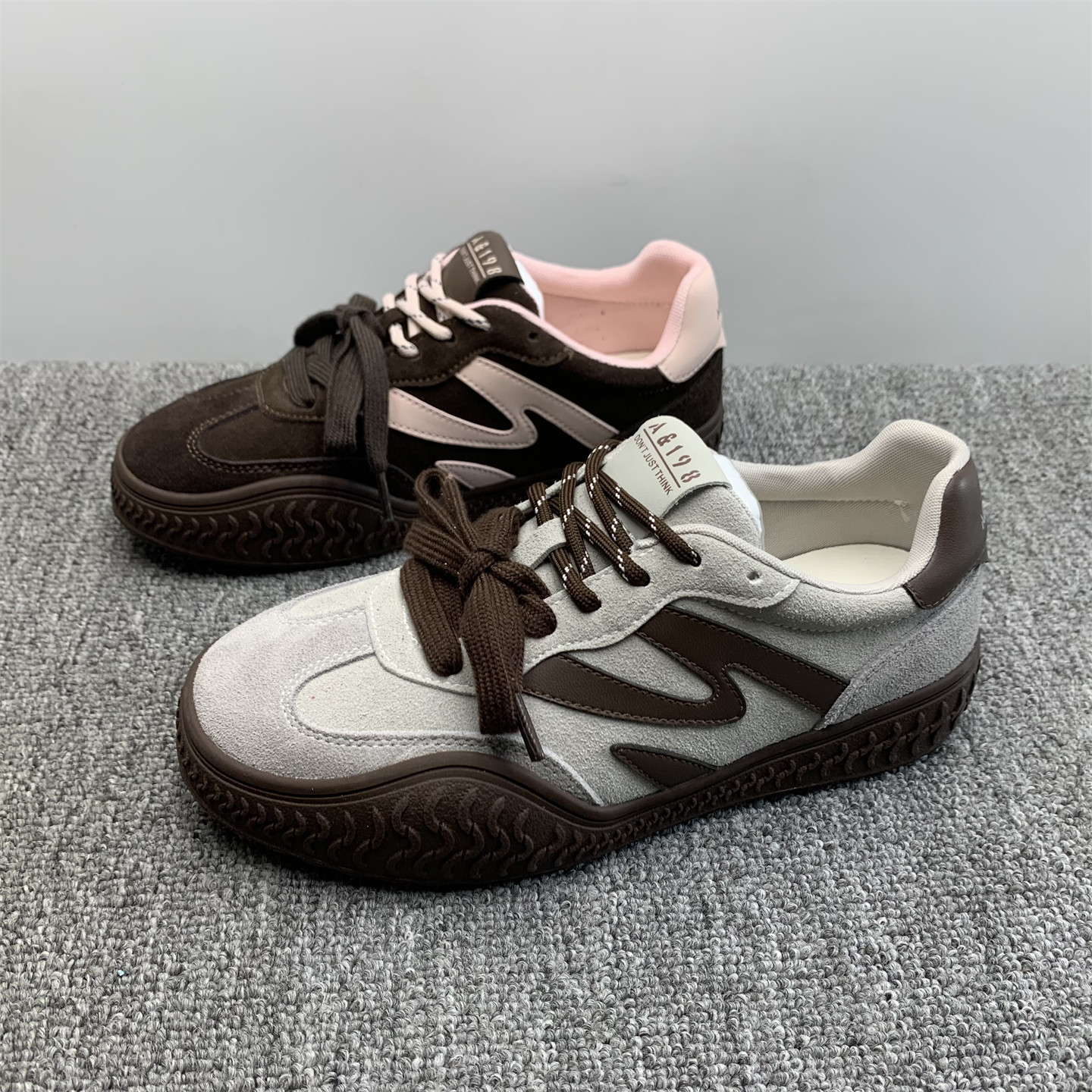 品牌撤柜新款女鞋真皮时尚百搭细带厚底拼色德训鞋休闲运动板鞋女