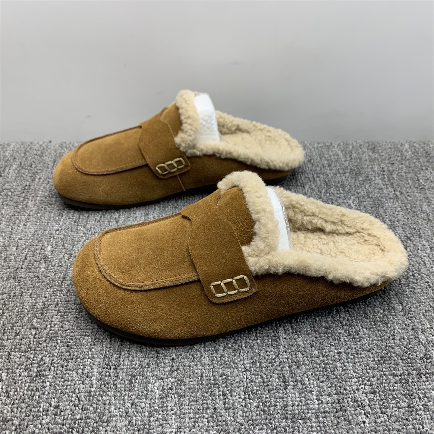断码处理36码加绒博肯半托鞋女2025冬季新款平底外穿懒人毛毛拖鞋