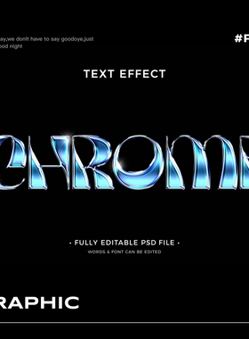 3D时尚Y2k蓝色金属镀烙字体LOGO效果MOCKUP样机模版设计素材PS474