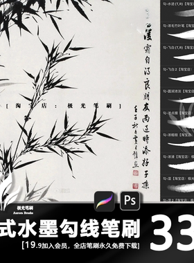 水墨勾线笔国画工笔画ps画笔procreate笔刷毛笔ipad插画古风中式