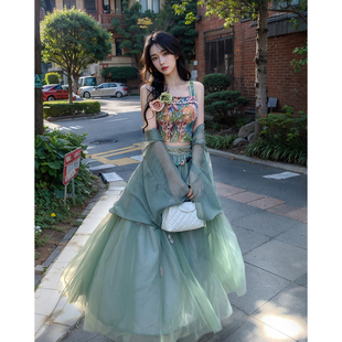 绿野仙踪重工吊带半裙开衫 女 三件套气质淑女小众设计感度假风套装