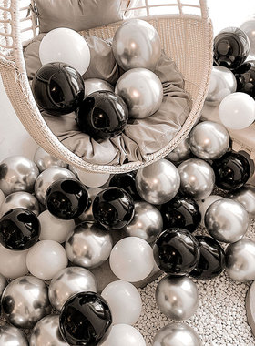 网红ins银白黑色金属加厚气球亮片生日派对装饰场景布置汽球男生