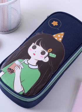 小希漂亮发夹笔袋牛津布款大容量深色耐脏款笔袋小女生女童文具袋笔盒铅笔袋收纳袋学生奖品20902