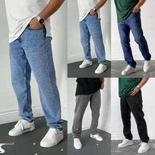 2025 simple jeans for men casual daily plain denim trousers