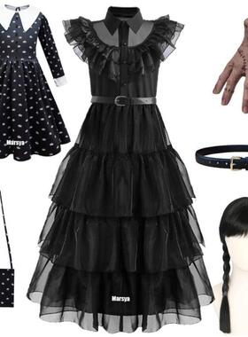 Kids Adult Wednesday Halloween Cosplay Costumes Dress for Wo