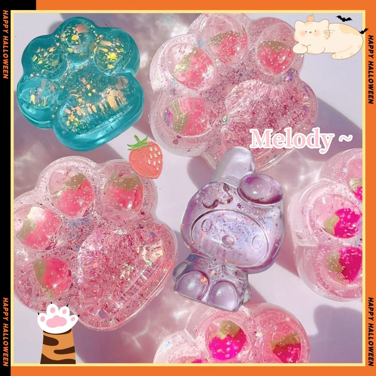 Cute Sanrio Squeeze Toys Sparkling Cat Paw Sticky Sss