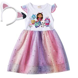 Gabby Dollhouse Girl Dress Children's Cartoon Mesh Star Prin